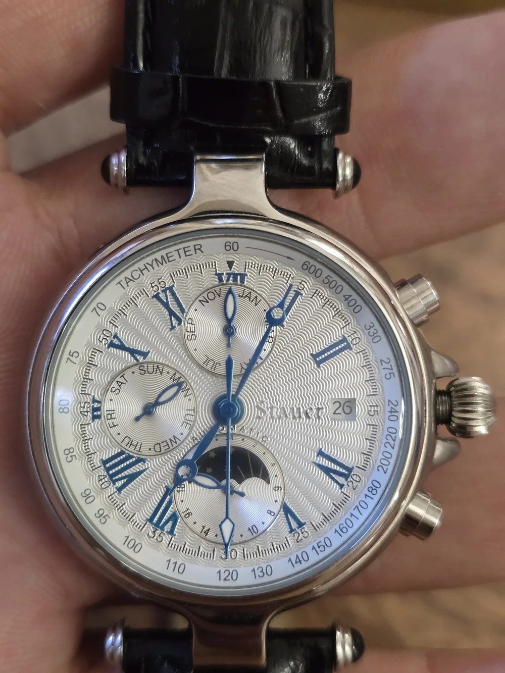 Stauer Men’s Silver Chronograph Watch with Blue Accents and Automatic Watch